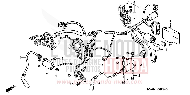 FAISCEAU DES FILS/ BOBINE D'ALLUMAGE de Shadow VT125C MYSTERY RED METALLIC (R231) 2001